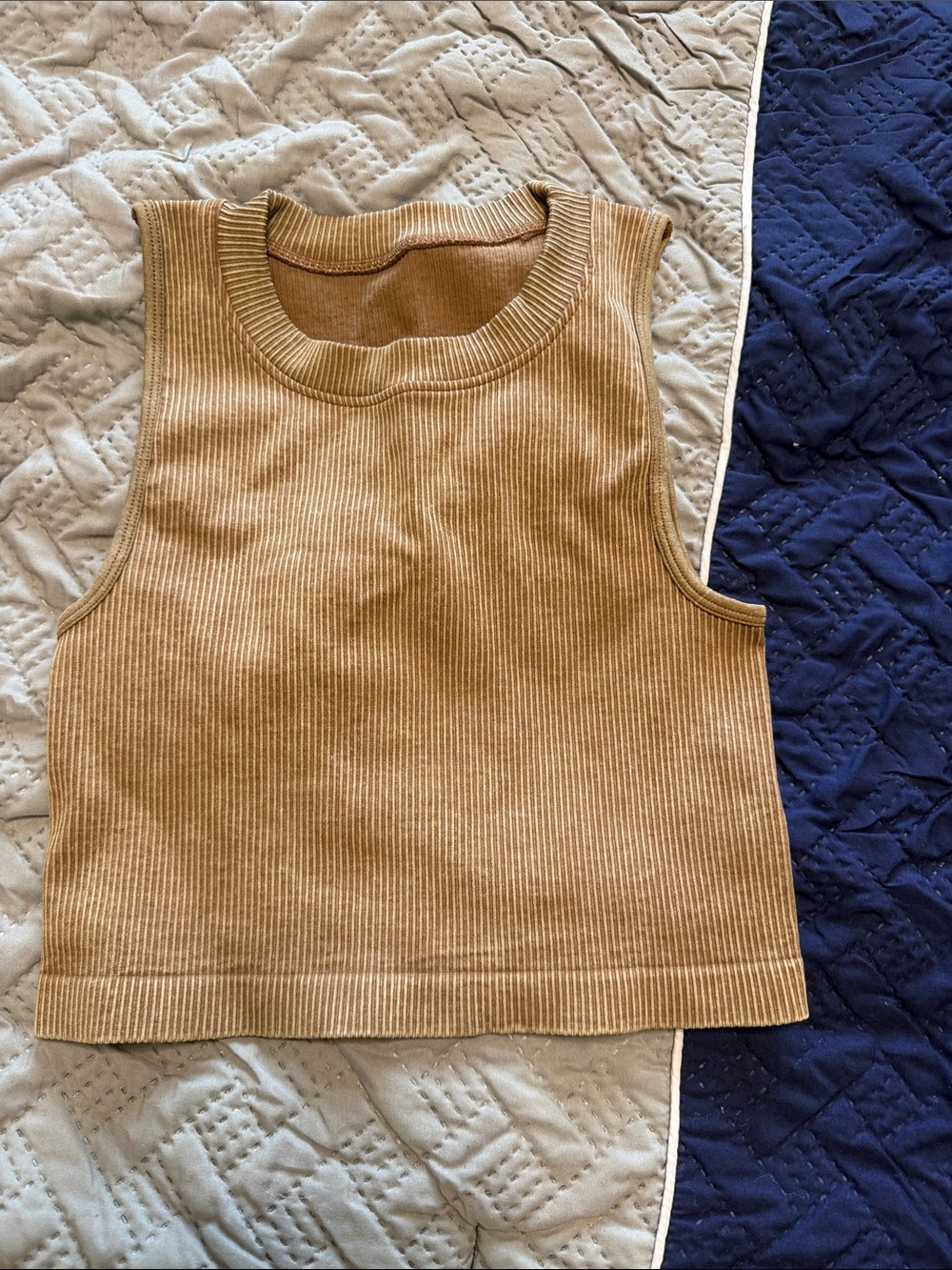 OQQ Woman’s Cropped Ribbed Tank Top in Camel